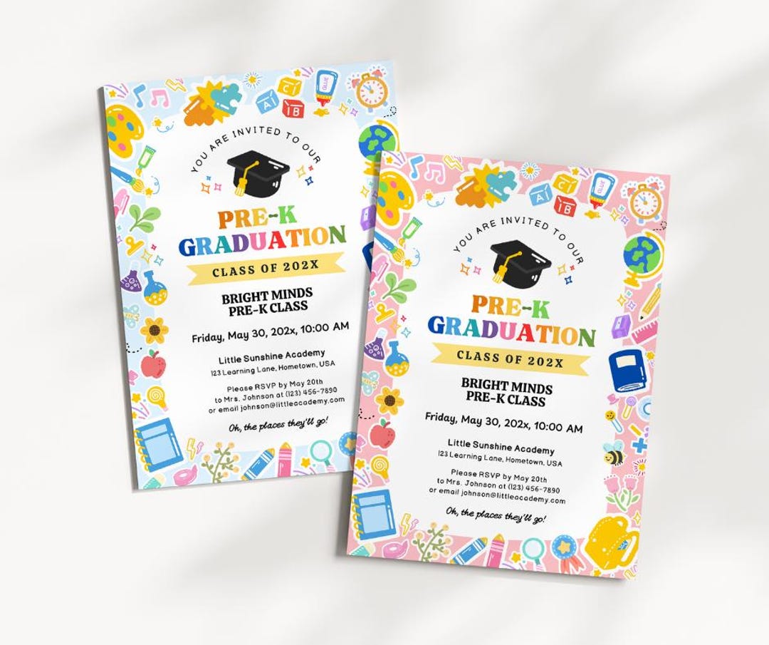 Preschool Graduation Invitation Template, Editable Pre-k Grad Invite
