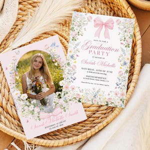 Wildflower Graduation Party Invitation, Editable Canva Coquette Grad Invite, Floral Photo Graduation Announcement, Class of 2026, 5x7 GI012 image 5
