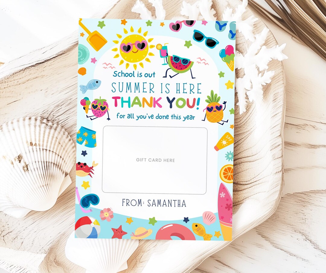 School is Out Summer is Here Thanks Gift Card Holder, Printable End of ...
