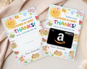 Teacher Gift Card Holder Printable, End of Year Teacher Appreciation Gift, Editable Summer Thank You Card, Last Day of School, Canva