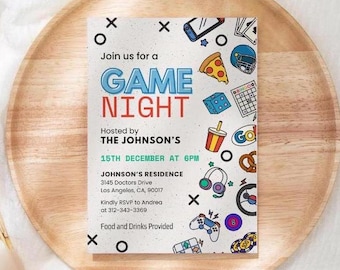 Game Night Invitation for Adult, Editable House Party Invite or Flyer, Digital Family Games Night Invitation, Board Games Birthday Template