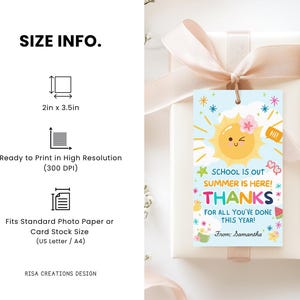 School Is Out Summer Thank You Gift Tag Template, Editable Canva Teacher Appreciation Tag, Printable End of Year Gift image 7