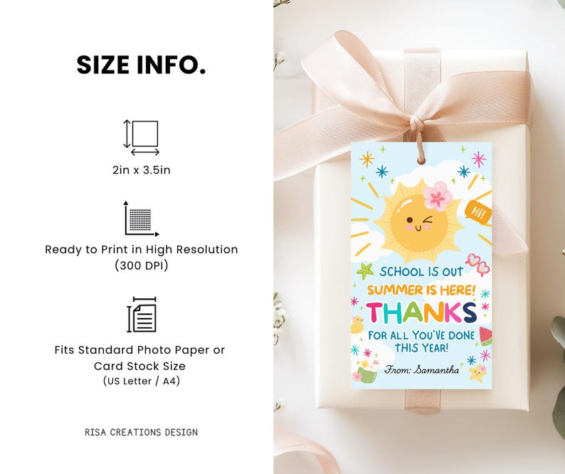School Is Out Summer Thank You Gift Tag Template, Editable Canva Teacher Appreciation Tag, Printable End of Year Gift image 7