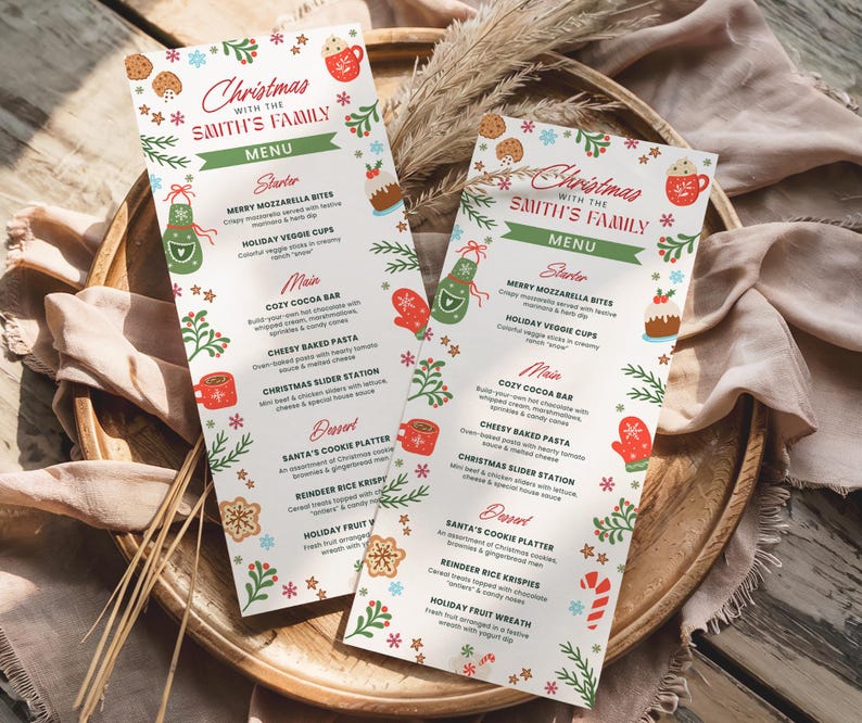 Christmas Menu Template Printable, Editable Christmas Dinner Menu Card ...