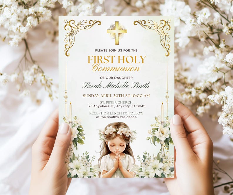 First Communion Invitation Template First Holy Communion Invite for ...