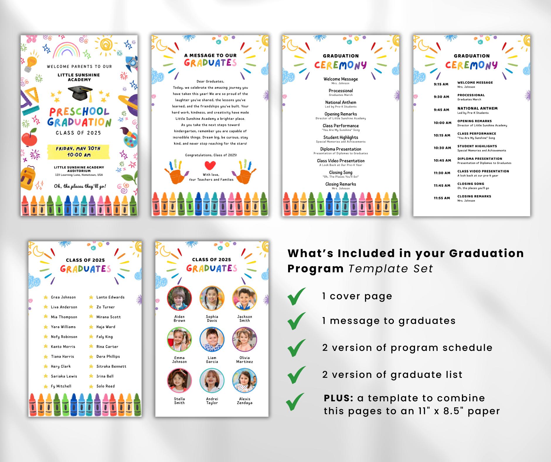 Preschool Graduation Program Template: Class of 2025, Editable Canva ...