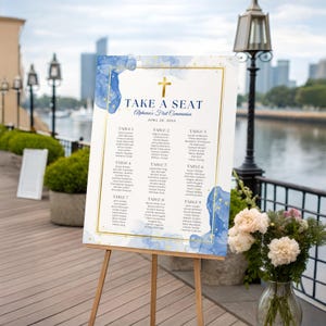 Blue First Communion Invitation for Boys, Modern Minimalist Holy Communion, 1st Communion Invite Editable Canva Template Card FCI007 image 11