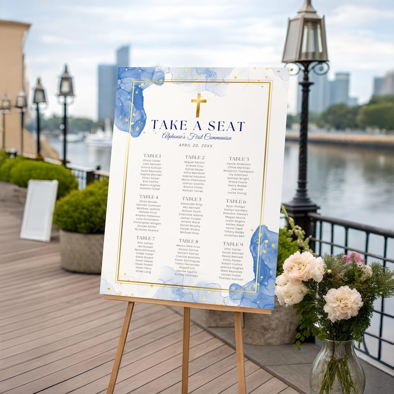 Blue First Communion Invitation for Boys, Modern Minimalist Holy Communion, 1st Communion Invite Editable Canva Template Card FCI007 image 11