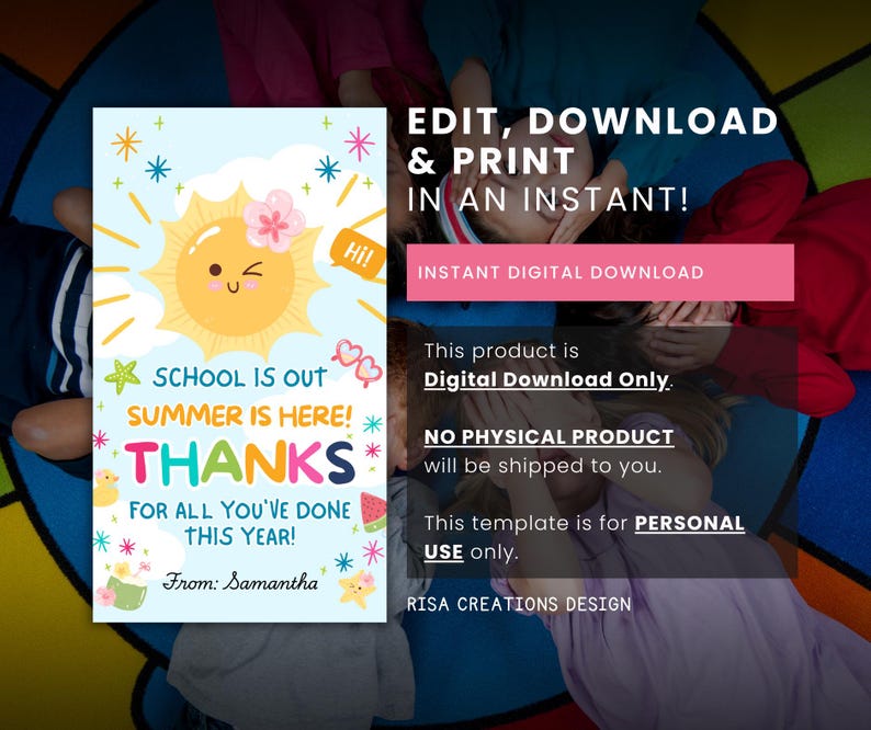 School Is Out Summer Thank You Gift Tag Template, Editable Canva Teacher Appreciation Tag, Printable End of Year Gift image 5