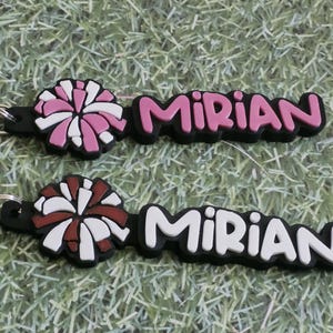 Pom Pom Keychain, Personalized Cheerleader Name Keychain, Bag Tag, Backpack tag, Custom name keychain, Cheerleader Keychain