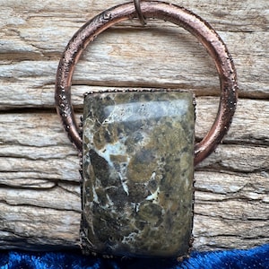Green Brecciated Jasper Rectangular Pendant, Everyday Green Brecciated Jasper Rectangle Necklace, Unique Handmade Gemstone Jewelry Gift
