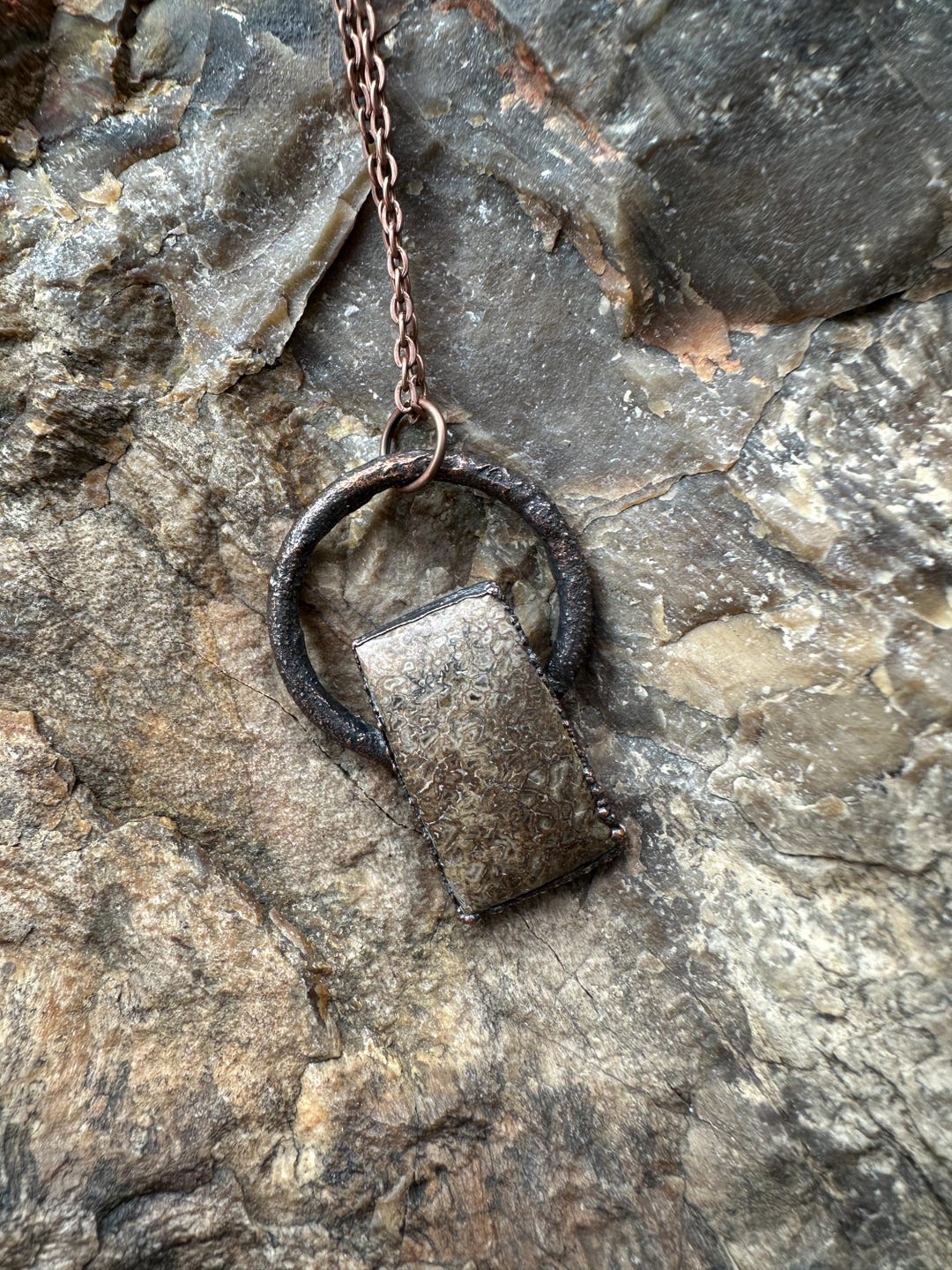 Elegant Brown and Cream Gembone Pendant Necklace, Natural Fossil ...