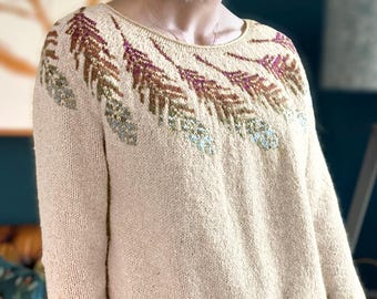 Women's seamless top down jumper, feather design sweater  |  knitting pattern (pdf download)