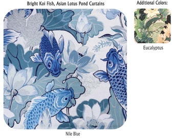 Bright Koi Fish, Asian Lotus Pond Curtains