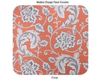 Modern Orange Floral Curtains