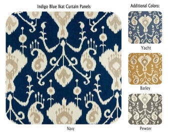 Indigo Blue Ikat Curtain Panels