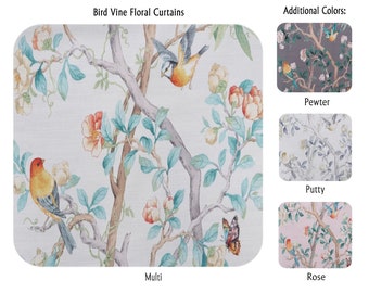Bird Vine Floral Curtains