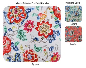 Vibrant Patterned Bird Floral Curtains