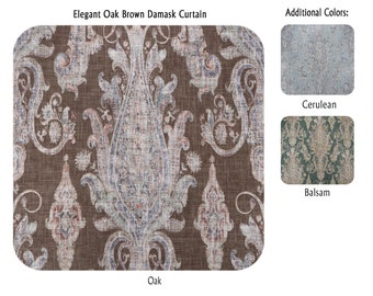 Elegant Oak Brown Damask Curtain