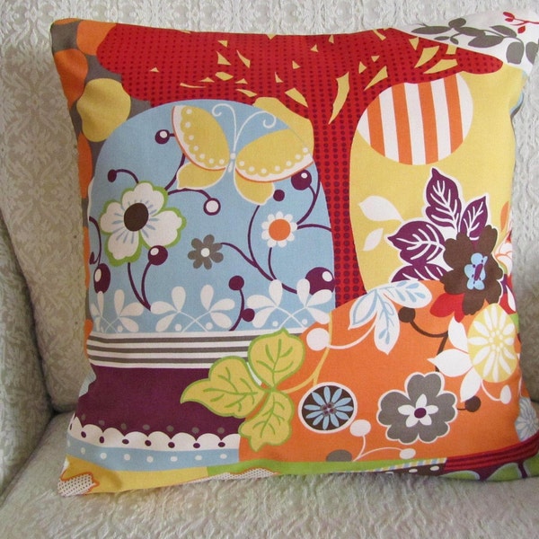 Reserved for Mermint - Decorative Throw Pillow Cover Red Orange Robins Egg Blue Chartreuse Green 16 x 16 Outdoor Wonderland