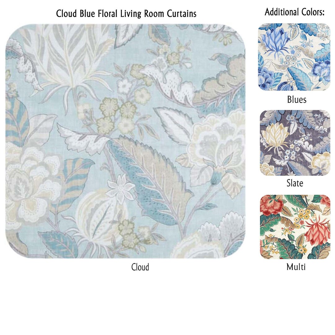 Cloud Blue Floral Living Room Curtains Etsy