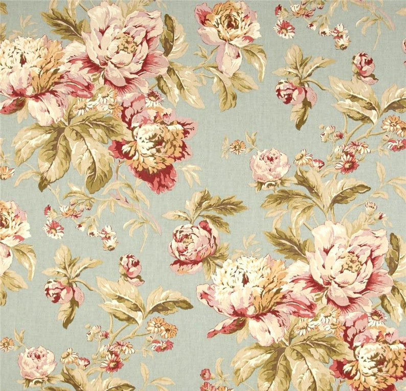 Aqua Floral Drapes Shabby Chic
