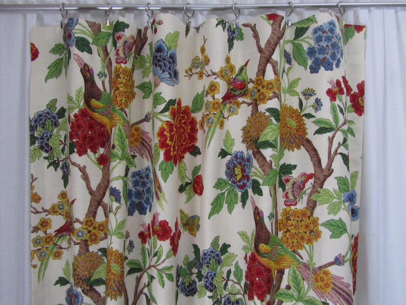 Bright Floral Curtains Bird Window Curtains Rod Pocket Etsy
