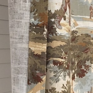 Rustic Hunting Fishing Toile Drapes, Blue Green Curtains image 4