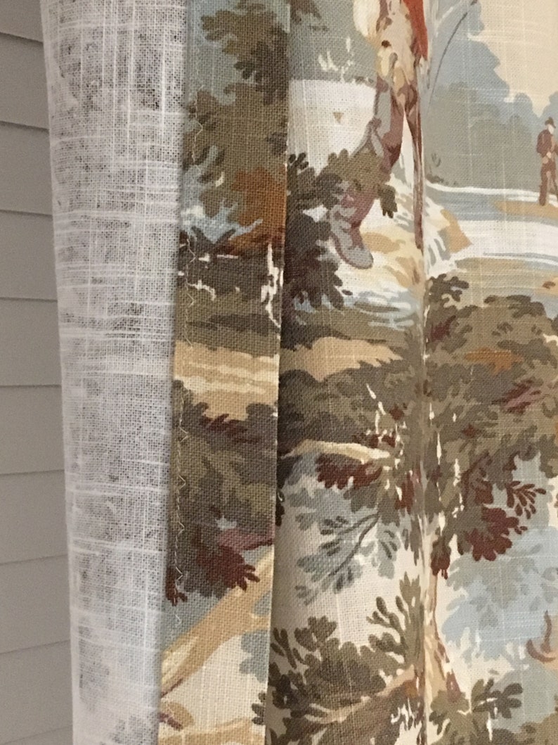 Rustic Hunting Fishing Toile Drapes, Blue Green Curtains image 4