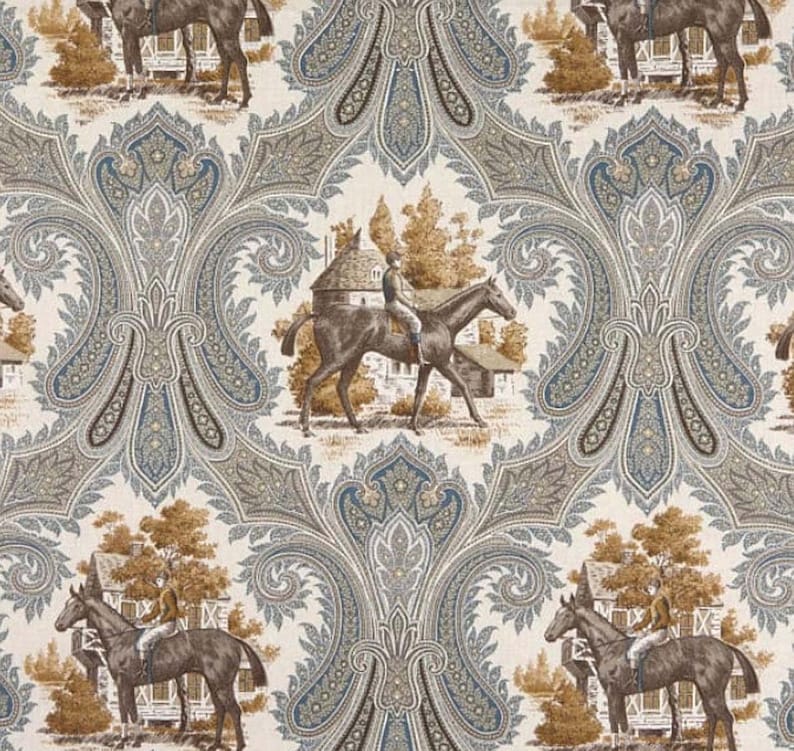 Horse Toile, Equestrian Curtains Putty