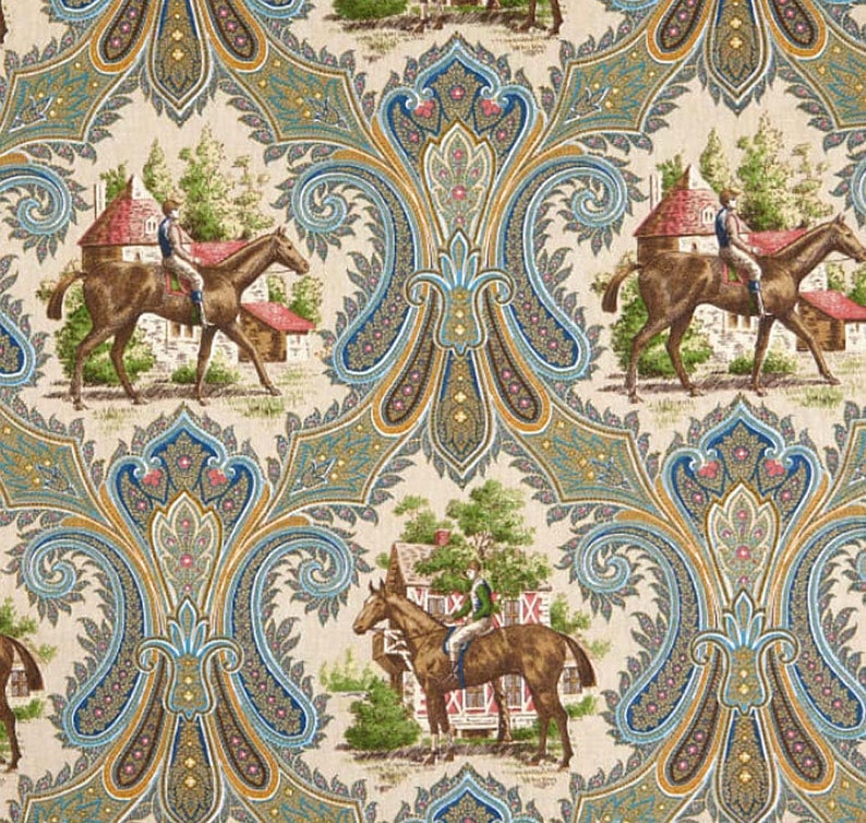 Horse Toile, Equestrian Curtains Royal