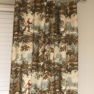 Rustic Hunting Fishing Toile Drapes, Blue Green Curtains image 6