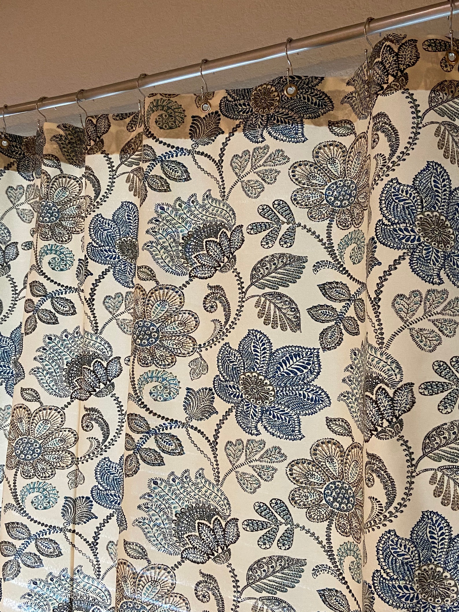 Blue Grey Shower Curtain Modern Floral Denim Blue Etsy