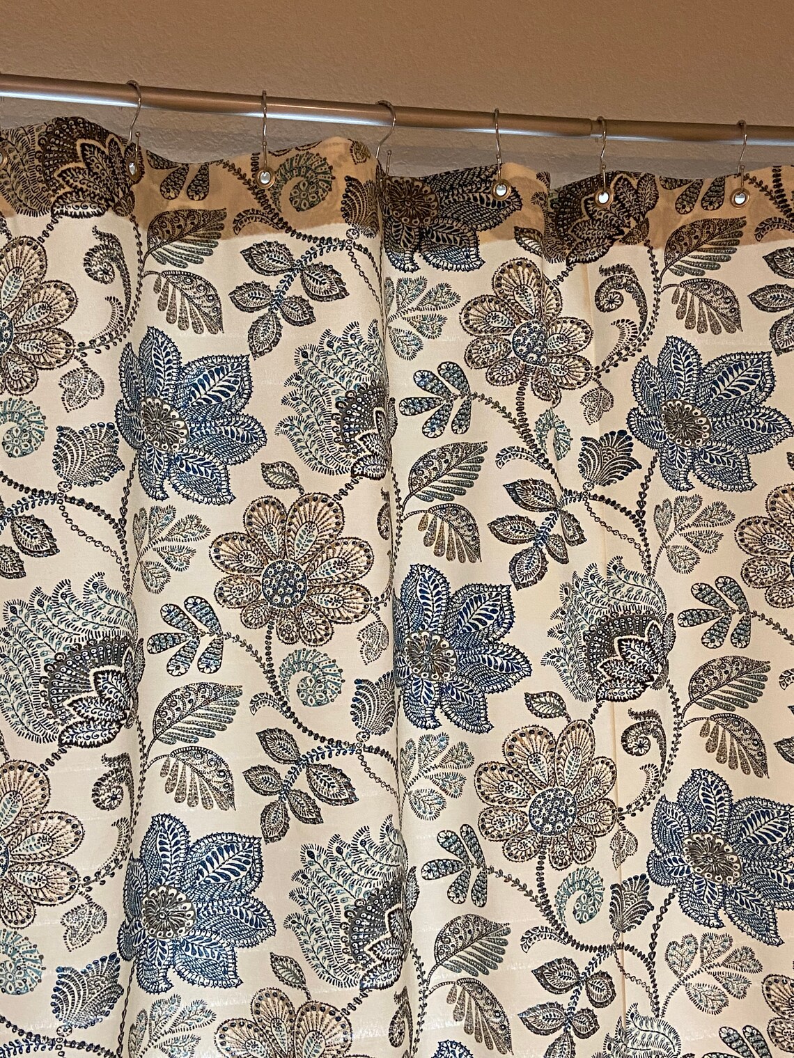 Blue Grey Shower Curtain Modern Floral Denim Blue Etsy