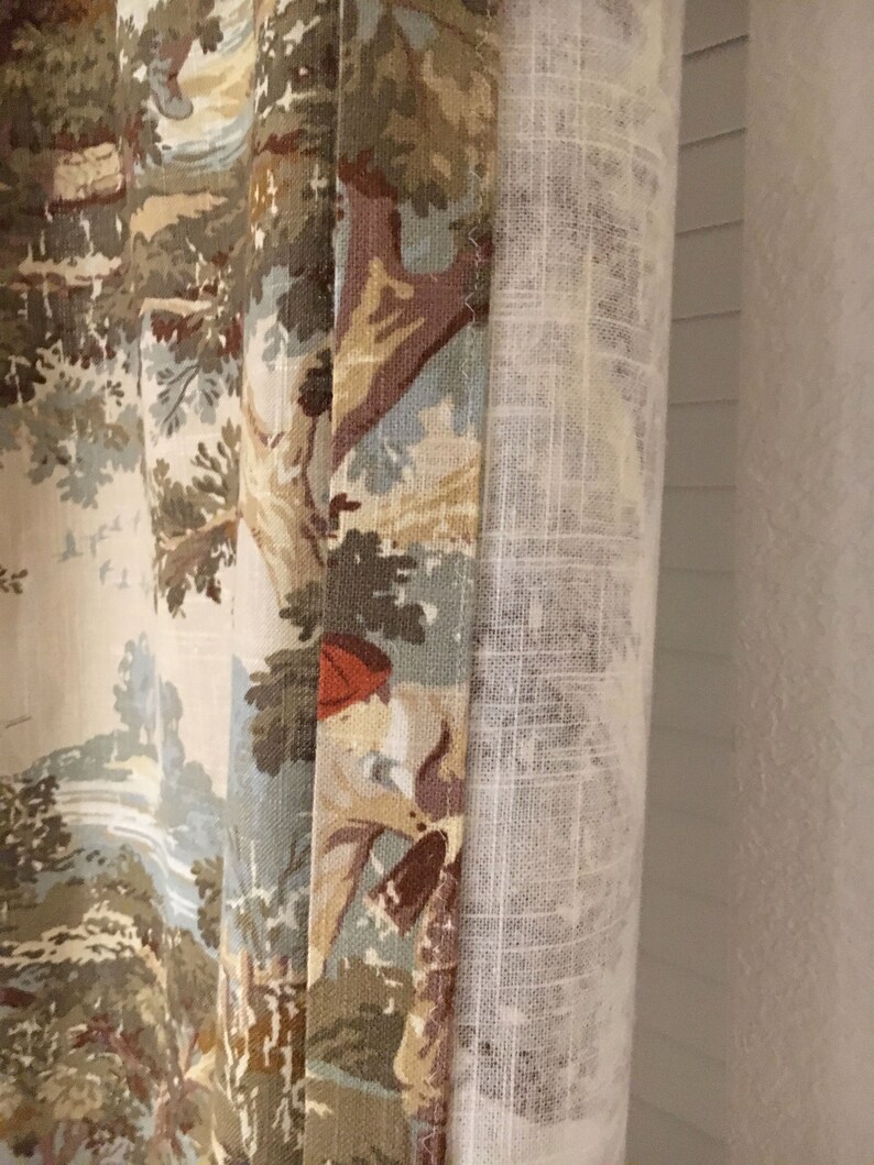 Rustic Hunting Fishing Toile Drapes, Blue Green Curtains image 8