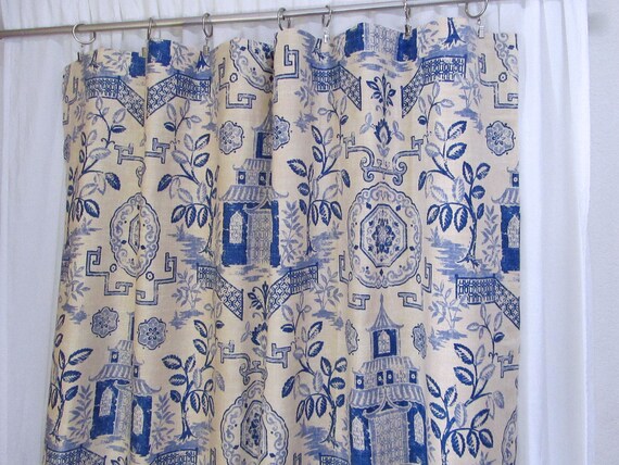Blue Window Curtains Asian Inspired Rod Pocket Curtains Etsy