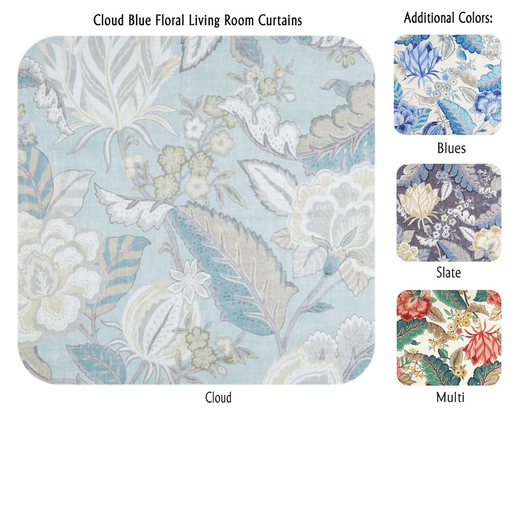 Cloud Blue Floral Living Room Curtains Etsy