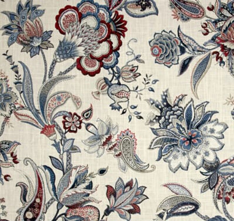 Blue Red Curtains Jacobean Fl Ds Rod Pocket