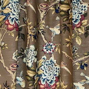 Taupey-Grey Curtains, Bird Floral Drapes