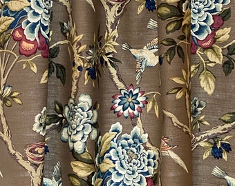 Taupey-Grey Curtains, Bird Floral Drapes