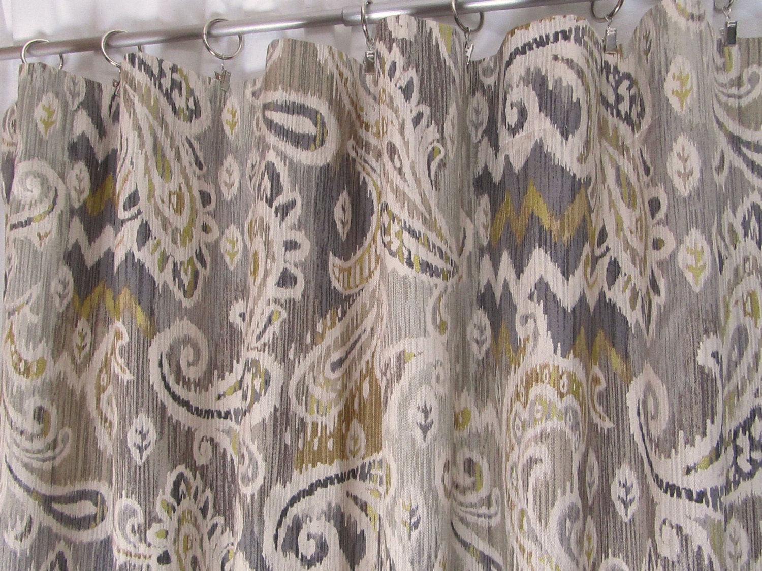 Grey Paisley Ds Neutral Ikat Rod Pocket Curtains 50