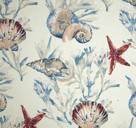 Seashell Shower Curtain Red Blue Bathroom Decor Etsy