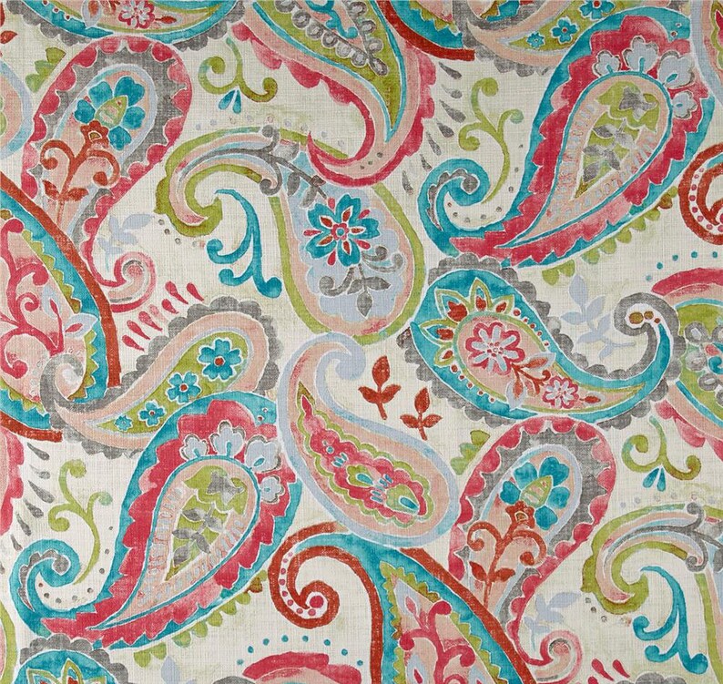 Paisley Drapes Pink Turquoise Curtains Rod Pocket Etsy