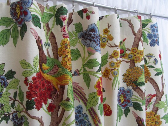 Bright Floral Curtains Bird Window Curtains Rod Pocket Etsy