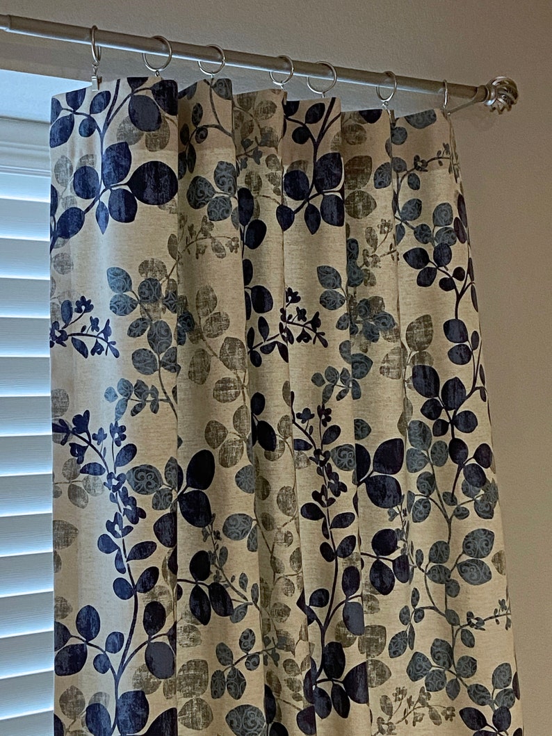 Blue Leaf Print Curtains Botanical Decor Etsy