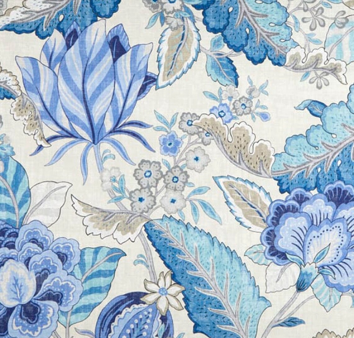 Cloud Blue Floral Living Room Curtains Etsy