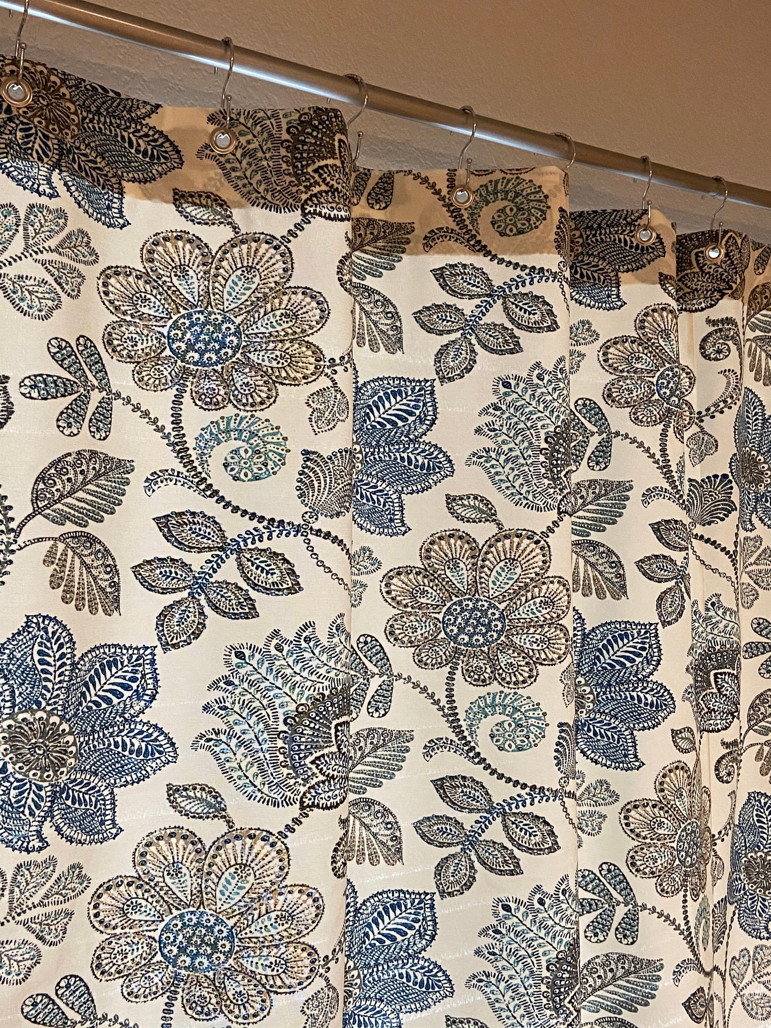 Blue Grey Shower Curtain Modern Floral Denim Blue Etsy