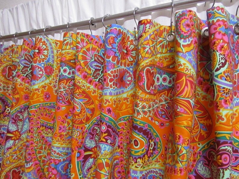 Boho Shower Curtain Bright Orange Paisley Etsy