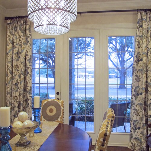 Blue Green Curtains Jacobean Floral Drapes Etsy