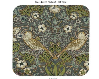 Moss Green Bird and Leaf Toile